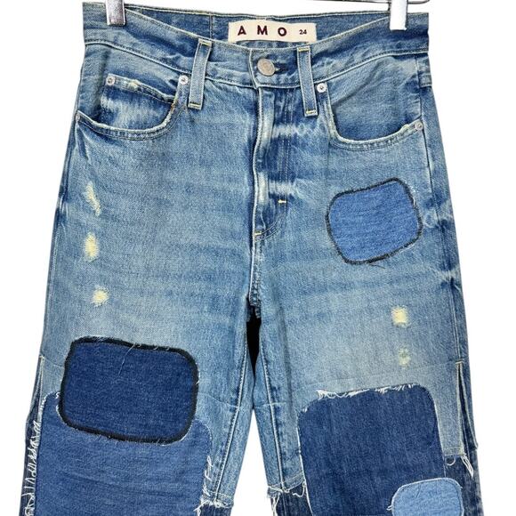 AMO Denim Jane Jeans Yesterday 24 Patchwork Flare Leg Repurposed Designer - Picture 4 of 12